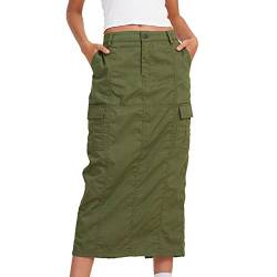 Damen Langer Frachtrock Low Rise Denim Midi Rock Modes Streetwear Back Bleistiftrock mit Taschen (Grün, XL) von Koitniecer