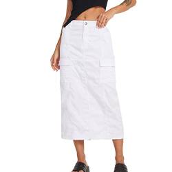 Damen Langer Frachtrock Low Rise Denim Midi Rock Modes Streetwear Back Bleistiftrock mit Taschen (Weiß, XL) von Koitniecer