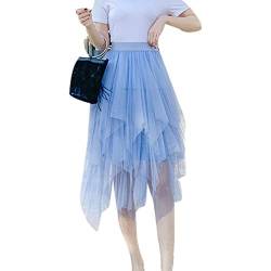Damen Tüll Mesh Rock A-Linie Elastische Hohe Taille Tütü Röcke Ballett Flowy Mesh Midi Röcke Karneval Kostüm (Blau, One Size) von Koitniecer