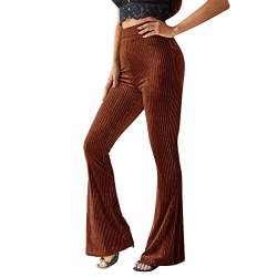 Koitniecer Damen Ausgestellte Yogahose Samthose 70er Jahre Vintage gerippte hoch taillierte Bell-Bottom-Hose (Rostbraun, Large) von Koitniecer