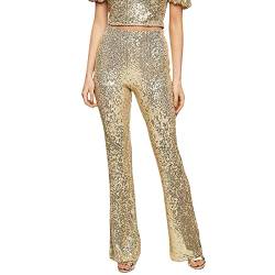 Koitniecer Damen Pailletten Hose Mode Hohe Taille Party Glitzer Hose Vintage Clubwear Lange Flared Freizeithose (Flared Gold, L) von Koitniecer