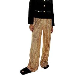 Koitniecer Damen Pailletten Hose Mode Hohe Taille Party Glitzer Hose Vintage Clubwear Lange Flared Freizeithose (Gold, L) von Koitniecer