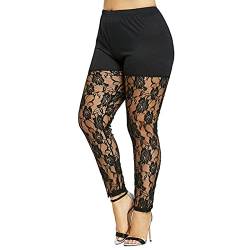 Koitniecer Spitzen-Leggings für Damen Plus Size High Waisted Yoga Pants Elastische Taille Floral Sexy Footless Strumpfhosen Clubwear (Schwarz, 4X-Large) von Koitniecer