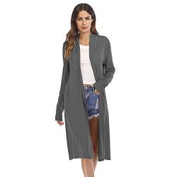 Strickjacke Damen Kolylong Frauen Elegant Einfarbig Lang Strickjacke Herbst Locker Open Front Cardigan Casual Langarm Wasserfall Jacke Asymmetrisch Strickmantel Outwear Pullover Tops (S, Grau) von Koly-Damen Strickjacke