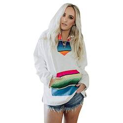 Hoodies Kolylong Damen Elegant Streifen Sweatshirt mit Kapuze Herbst Winter Beiläufig Kapuzepullover Oversize Sweatjacke mit Tasche Warm Outwear Pulli Jumper Bluse T-Shirt Oberteil Tops (M, Weiß) von Koly-Damen Tops