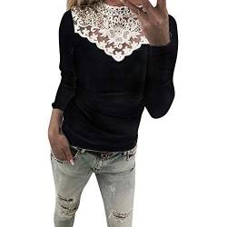 Sweatshirt Damen Kolylong® Frauen Elegant Polka Punkt Lange Ärmel Blusen Vintage Spitzenbluse Rüschen Langarm Oberteil Weißes Tunika Basic Shirt Hemd T-Shirt Pullover Tops (M, Black) von Koly-Damen Tops