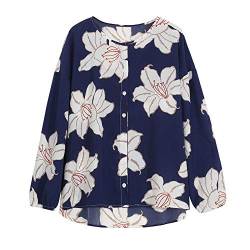 Sweatshirt Kolylong Damen Elegant Blumen Lange Ärmel Bluse Herbst Vintage Print Langarmshirt Festlich Oberteil Unregelmäßig Retro Hemden Print Basic Rundhals T-Shirt Pullover Pulli Tops (L, Blue) von Koly-Damen Tops