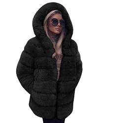 Damen Winterjacke Lang Kolylong® Frauen Elegant Winter Warm Kunstpelz Einfarbig Winterparka mit Tasche und Kapuzen Plüschjacke Faux Fur Thermo Dicke Parka Outwear Verdicken Pelzmantel Kunstpelzjacke von Koly-Damen mantel