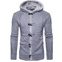 Strickjacke Herren Kolylong® Herren Herbst Winter Warm Strickmantel mit Kapuze Vintage Hoodie Grobstrick Verdickte Kapuzenpullover Sport Pullover Cardigan Mantel Pulli Sweatjacke Tops (L, Grau) von Koly-Herren Bekleidung