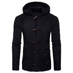 Strickjacke Herren Kolylong® Herren Herbst Winter Warm Strickmantel mit Kapuze Vintage Hoodie Grobstrick Verdickte Kapuzenpullover Sport Pullover Cardigan Mantel Pulli Sweatjacke Tops (M, Schwarz) von Koly-Herren Bekleidung