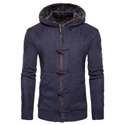 Strickjacke Herren Kolylong® Herren Herbst Winter Warm Strickmantel mit Kapuze Vintage Hoodie Grobstrick Verdickte Kapuzenpullover Sport Pullover Cardigan Mantel Pulli Sweatjacke Tops (XXL, Marine) von Koly-Herren Bekleidung