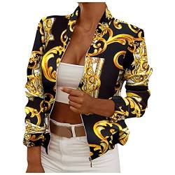 Blazer Damen Kolylong® Frauen Elegant Langarm Sakko Slim Fit Kurze Jacke Büro Jacke Mit Reissverschluss Neue Frühlings Geschäft Kurz Mantel Anzugjacke Druck Business Jacke Büro Sweatjacke von Koly-Hundebett