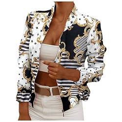 Blazer Damen Kolylong® Frauen Elegant Langarm Sakko Slim Fit Kurze Jacke Büro Jacke Mit Reissverschluss Neue Frühlings Geschäft Kurz Mantel Anzugjacke Druck Business Jacke Büro Sweatjacke von Koly-Hundebett