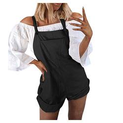 Kolylong® Jumpsuit Damen Sommer kurz Overall Einfarbig Retro Elegant Weite Bein Latzhose Mit Tasche Lässige Locker Wide Leg Playsuit Loose fit Baggy Einteiler Rompers Lose Sommerhose von Koly-Hundebett