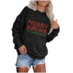 Weihnachten Pullover Damen, Teenager Weihnachtspulli Merry Drunk Im Christmas Weihnachtspullover Brief Druck Lustiger Christmas Sweatshirt Xmas Pulli Shirt Langarmshirt Top Bluse von Koly-Hundebett