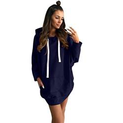 Kleid Damen Kolylong® Frauen Elegant Pullover Kleid mit Kapuze Minikleid Party Kleid Herbst Winter Warm Sweatshirt Lange Locker Hooded Pullover Mantel Sportkleid Tops (S, Marine) von Kolylong®