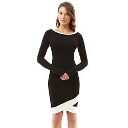 Kleid Damen Kolylong® Frauen Elegant Unregelmäßiges Langarm Kleid Warm Pullover Kleider Slim Business Kleid Bodycon Partykleid Minikleid Cocktailkleid Abendkleid Bluse Tops (M, Schwarz) von Kolylong