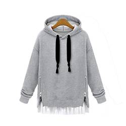 Sweatshirt Damen Kolylong® Frauen Elegant Spitze Sweatshirt Kapuze Herbst Winter Verdickte Lange Pullover Warm Mantel Zipper Jacke Outwear Overcoat Tops Oberteile (S, Grau) von Kolylong®