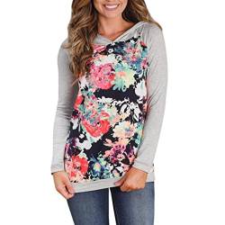 Bluse Damen Kolylong® Frauen Elegant Blumen Drucken Sweatshirt mit Kapuze Herbst Freizeit Langarm Shirts Loose Bluse Sport Pullover T-Shirt Tank Tops Hemd (S, Grau) von Kolylong