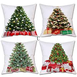 Kissenbezug Kolylong® 4 PC 45cm x 45cm Weihnachten Drucken Kissenbezug für Dekokissen Sofa Bett Heimtextilien Home Decor Festival Kissen Christmas Pillow Case (C, Red) von Kolylong