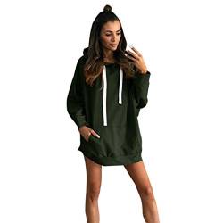 Kleid Damen Kolylong® Frauen Elegant Pullover Kleid mit Kapuze Minikleid Party Kleid Herbst Winter Warm Sweatshirt Lange Locker Hooded Pullover Mantel Sportkleid Tops (M, Armeegrün) von Kolylong