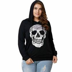 Sweatshirt Damen Kolylong® Frauen Elegant Drucken Sweatshirt mit Kaputze Übergröße Langarmshirts Loose Hooded Pullover Pulli Plus Size T-Shirt Mantel Oberteile Tunika Tops (M, Schwarz) von Kolylong