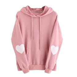 Sweatshirt Damen Kolylong® Frauen Elegant Drucken Sweatshirt mit Kapuze Herbst Winter Warm Hooded Pullover Locker Langarm Bluse Jumper Mantel Outwear T-Shirt Tops Oberteile (L, Rosa) von Kolylong