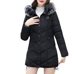 Wintermantel Damen Kolylong® Frauen Herbst Winter Warm Mantel mit Pelzkragen Verdickte Daunenmantel Lang Locker Parka Outwear Mode Strickjacke Steppmantel Windbreaker Overcoat (L, Schwarz) von Kolylong