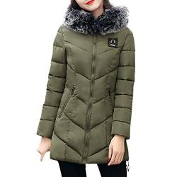 Wintermantel Damen Kolylong® Frauen Herbst Winter Warm Mantel mit Pelzkragen Verdickte Daunenmantel Lang Locker Parka Outwear Mode Strickjacke Steppmantel Windbreaker Overcoat (XL, Armeegrün) von Kolylong