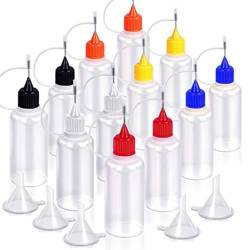 Komdndht 12PCS Präzisions-Spitzendosierflaschen, 6 Farben 30 Ml Nadel-Tipp-Quetschkleberflaschen mit 5 Mini-Trichtern, Einfach zu Benutzen von Komdndht
