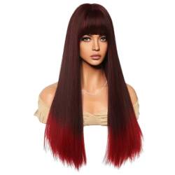 Komdndht Schwarzer Farbverlauf Rot 62 cm Cosplay-Perücke Europa und Amerika Langes Glattes Haar Farbverlauf-Kopfbedeckungsperücke Einfach zu Verwenden von Komdndht