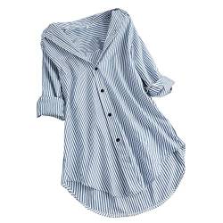 Bluse Damen Button Down Hemden Modisches Gestreiftem Druck Langarmshirt Umlegekragen Langen Ärmeln Oberteile Übergroße Hemdbluse Unregelmäßigem Saum Tunika Tops Plus Size Locker Blusentops S-5XL von Komiseup