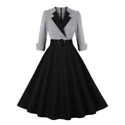 Cocktailkleid Damen Rockabilly Kleider Damen 50er Jahre Kleider Vintage Audrey Hepburn Kleider Festlich Abendkleid für Hochzeit V-Ausschnitt Partykleid mit Gürtel Elegant Ballkleider Petticoat Kleid von Komiseup