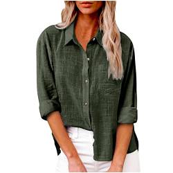 Damen Bluse Sommer Baumwolle Leinen Hemd Kurzarm Oberteile V-Ausschnitt Button-Down Blusen Elegant Einfarbige Blusenshirt Locker Casual Hemdbluse Basic Revers Shirts Tunika Frauen Knöpfe Leinenbluse von Komiseup