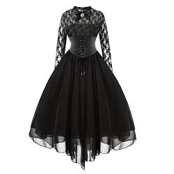 Damen Gothic Style Sexy Bankett Festival Kleid Spitze Vintage Kleid Chiffon Langarm Kleid von Komiseup