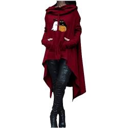 Halloween Hoodie Damen Lang - Oversize Pullover Sweatshirt mit Kapuze Herbst Winter Langarm Hoodie Jacke Top Vintage Kapuzenpulli Kürbis Drucken irregulär Sweatshirts mit Taschen von Komiseup