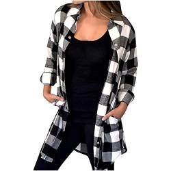 Kariertes Hemd Damen Beiläufig Karrierte Bluse Langarm Karo Flanell Hemden Baumwolle Button-down Hemdbluse für Alltag und Oktoberfest Holzfällerjacke Oversized Hemdbluse Urban Style Freizeithemd von Komiseup