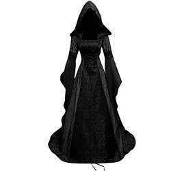 Karneval Gothic Cosplay Party Ballkleid Damen Mode Langarm Mit Kapuze Mittelalterliches Kleid Bodenlangen Cosplay Kleid mit Kapuze von Komiseup