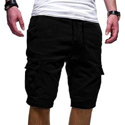 Komiseup Cargo Shorts Herren Baumwolle Kurze Hose Casual Einfarbig Cargohose Sommer Bermuda Short mit Taschen Sommerhose Elastischer Bund Sporthose Regulär Fit Freizeithose Laufshorts Männer von Komiseup