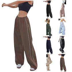 Komiseup Fallschirm Hosen Teenager Baggy Cargohose Damen Y2K Weites Bein Track Pants Vintage Baggy Hosen für Frauen Streetwear Elastische Taille Parachute Pants von Komiseup