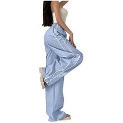 Komiseup Fallschirm Hosen Teenager Baggy Cargohose Damen Y2K Weites Bein Track Pants Vintage Baggy Hosen für Frauen Streetwear Elastische Taille Parachute Pants von Komiseup