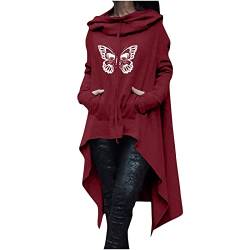 Komiseup Halloween Kapuzenpullover Damen Lang - Oversize Pullover Sweatshirt mit Kapuze Herbst Winter Langarm Hoodie Jacke Top Vintage Kapuzenpulli Schmetterlingsdruck Drucken Sweatshirts mit Taschen von Komiseup