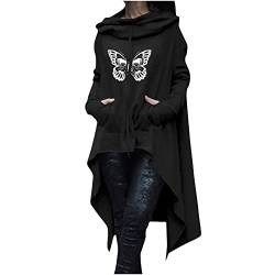 Komiseup Halloween Kapuzenpullover Damen Lang - Oversize Pullover Sweatshirt mit Kapuze Herbst Winter Langarm Hoodie Jacke Top Vintage Kapuzenpulli Schmetterlingsdruck Drucken Sweatshirts mit Taschen von Komiseup