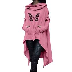 Komiseup Halloween Kapuzenpullover Damen Lang - Oversize Pullover Sweatshirt mit Kapuze Herbst Winter Langarm Hoodie Jacke Top Vintage Kapuzenpulli Schmetterlingsdruck Drucken Sweatshirts mit Taschen von Komiseup