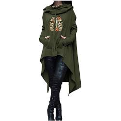 Komiseup Halloween Kapuzenpullover Damen Lang - Oversize Pullover Sweatshirt mit Kapuze Herbst Winter Langarm Hoodie Jacke Top Vintage Kapuzenpulli Skelett Drucken Sweatshirts mit Taschen von Komiseup