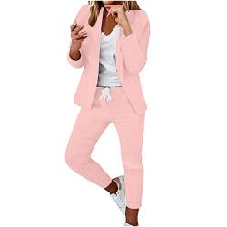 Komiseup Hosenanzug Damen Business Anzug Set Hosenanzug Blazer Hose 2-teilig Anzug Einfarbig Zweiteiler Slimfit Streetwear Festlich Elegant Sportlich Hosenanzug von Komiseup