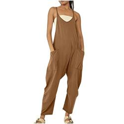 Komiseup Jumpsuit Damen Elegant Baggy Oversize Lässige Locker Trägerhose Overalls Ärmellose Strampler Playsuit mit Große Taschen Arbeitshose von Komiseup