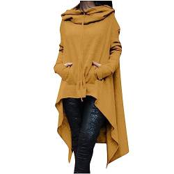 Komiseup Kapuzenpullover Damen Lang - Oversize Pullover Sweatshirt mit Kapuze Herbst Winter Langarm Hoodie Jacke Top VintageKapuzenpulli Einfarbig irregulär Sweatshirts mit Taschen und Kordelzug von Komiseup