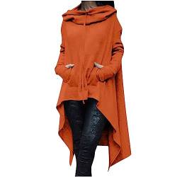 Komiseup Kapuzenpullover Damen Lang - Oversize Pullover Sweatshirt mit Kapuze Herbst Winter Langarm Hoodie Jacke Top VintageKapuzenpulli Einfarbig irregulär Sweatshirts mit Taschen und Kordelzug von Komiseup