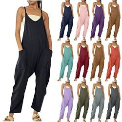 Komiseup Latzhose Damen Baggy Oversize Lässige Locker Trägerhose Overalls Ärmellose Strampler Playsuit mit Große Taschen Arbeitshose von Komiseup